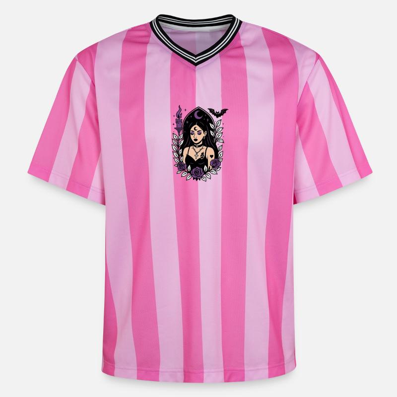 Sorcière gothique violette - T-shirt de foot unisexe en mesh - rose/rose rayures