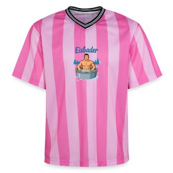 Eisbader Muskelmann im Eisbad - Unisex Football Style Mesh T-Shirt - Rosa/Rosa Streifen - Vorne - AI Model Female 172 light (172cm) & AI Model Male 178 dark (178cm)
