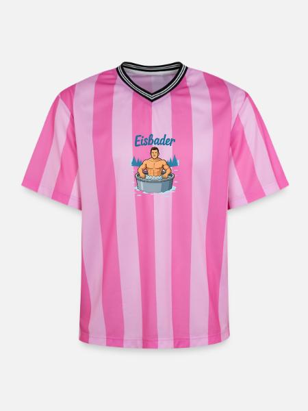 Eisbader Muskelmann im Eisbad - Unisex Football Style Mesh T-Shirt - pink/pink stripes