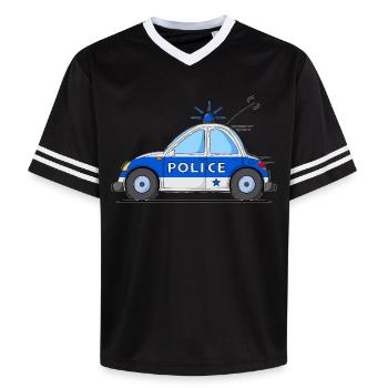 Polizeiauto Police Blau - Unisex Football Style Mesh T-Shirt - Schwarz/Weiß - Vorne - AI Model Female 172 light (172cm) & AI Model Male 185 light (185cm)