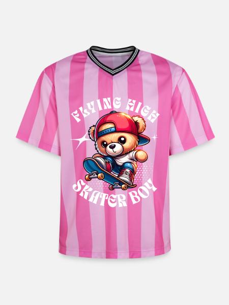 Skater teddy bear on skateboard - Unisex Football Style Mesh T-Shirt - pink/pink stripes