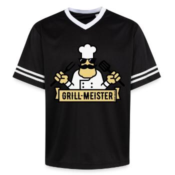 Grillmeister (Grillen / Barbecue / BBQ / 3C) - Unisex Football Style Mesh T-Shirt - Rosa/Rosa Streifen - Vorne - AI Model Female 172 light (172cm) & AI Model Male 178 dark (178cm)