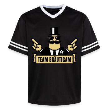 Team Bräutigam Handzeichen (Polterabend JGA / 3C) - Unisex Football Style Mesh T-Shirt - Rosa/Rosa Streifen - Vorne - AI Model Female 172 light (172cm) & AI Model Male 178 dark (178cm)