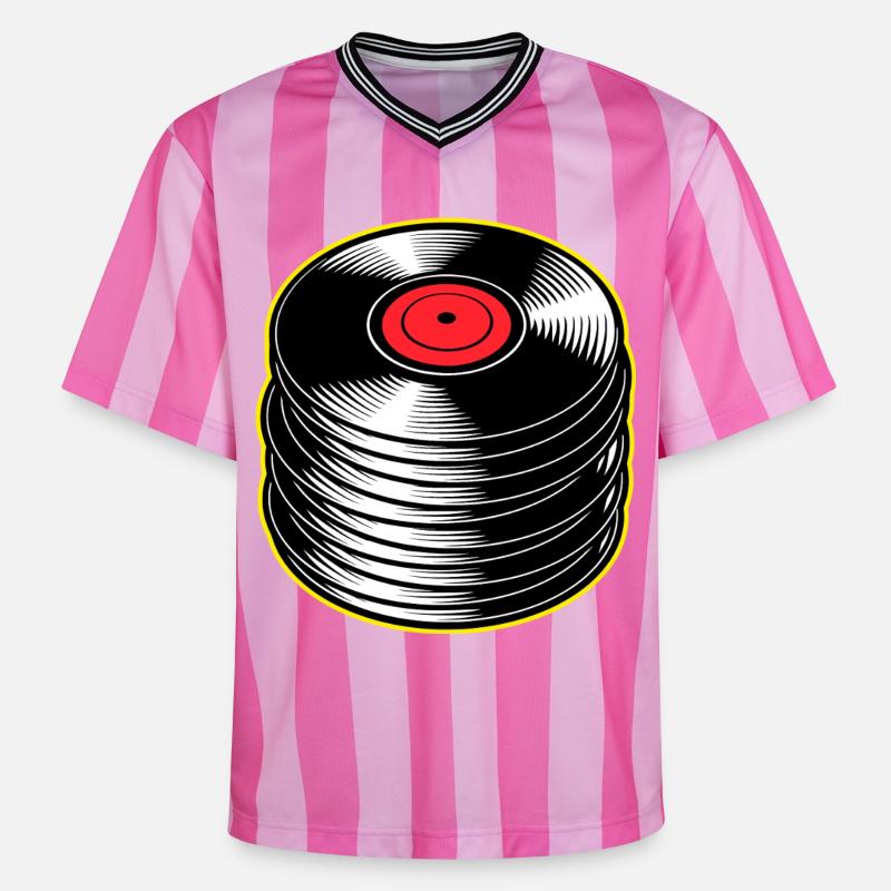 Stack d’albums vinyles - T-shirt de foot unisexe en mesh - rose/rose rayures