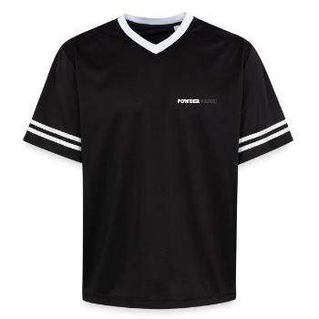 Powder Panic - Unisex Football Style Mesh T-Shirt - Schwarz/Weiß - Vorne - AI Model Female 172 light (172cm) & AI Model Male 185 light (185cm)