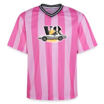 C3 Stingray V8 - Unisex Football Style Mesh T-Shirt - Rosa/Rosa Streifen - Vorne - AI Model Female 172 light (172cm) & AI Model Male 178 dark (178cm)