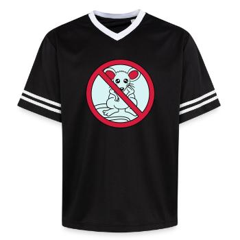 forbidden sign crossed out no mouse suess n - Unisex Football Style Mesh T-Shirt - pink/pink stripes - Front - AI Model Female 172 light (172cm) & AI Model Male 178 dark (178cm)