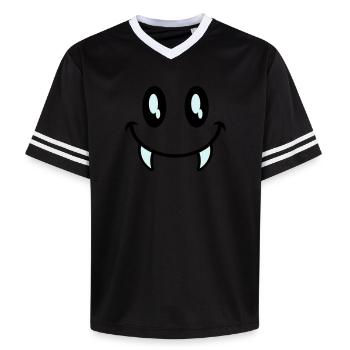 kleines monster smiley - Unisex Football Style Mesh T-Shirt - Rosa/Rosa Streifen - Vorne - AI Model Female 172 light (172cm) & AI Model Male 178 dark (178cm)