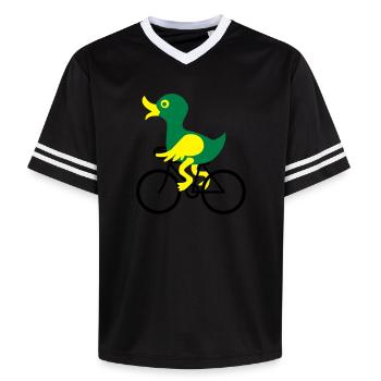bike - Unisex Football Style Mesh T-Shirt - pink/pink stripes - Front - AI Model Female 172 light (172cm) & AI Model Male 178 dark (178cm)