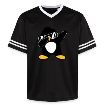 Dabbing Penguin - Unisex Football Style Mesh T-Shirt - pink/pink stripes - Front - AI Model Female 172 light (172cm) & AI Model Male 178 dark (178cm)