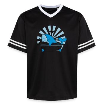 Wal in der Badewanne – Lustiges Ozean Design - Unisex Football Style Mesh T-Shirt - Rosa/Rosa Streifen - Vorne - AI Model Female 172 light (172cm) & AI Model Male 178 dark (178cm)