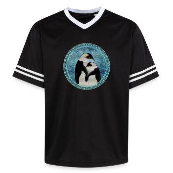zwei zauberhafte Pinguine im Mosaik Stil - Unisex Football Style Mesh T-Shirt - Rosa/Rosa Streifen - Vorne - AI Model Female 172 light (172cm) & AI Model Male 178 dark (178cm)