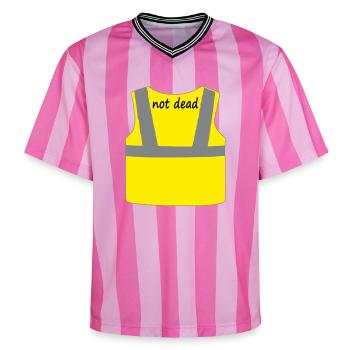 Gelbe Weste - Unisex Football Style Mesh T-Shirt - Rosa/Rosa Streifen - Vorne - AI Model Female 172 light (172cm) & AI Model Male 178 dark (178cm)