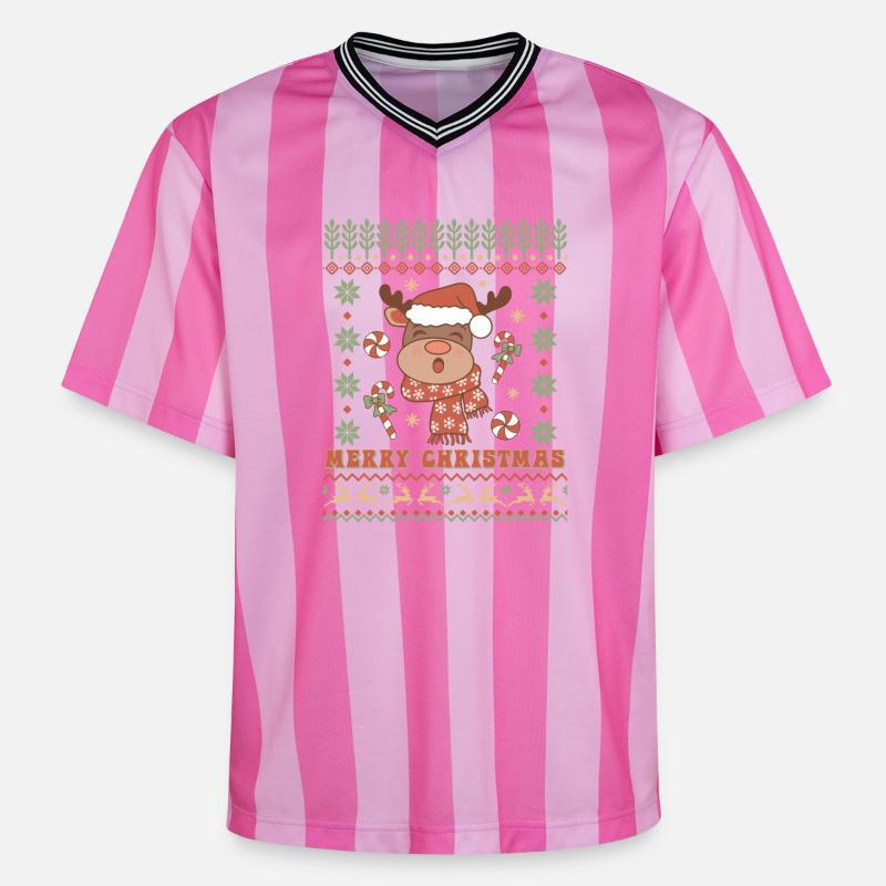 Hässlicher Weihnachtspullover - Unisex Football Style Mesh T-Shirt - Rosa/Rosa Streifen