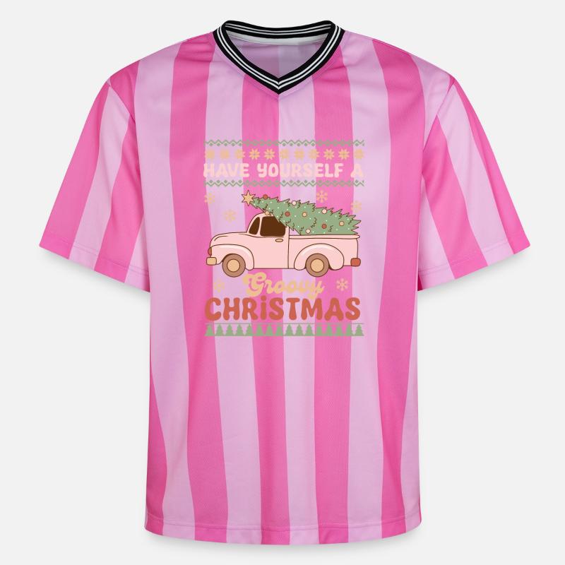 Pull de Noël moche - T-shirt de foot unisexe en mesh - rose/rose rayures