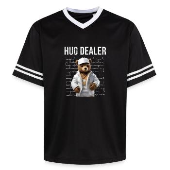 Gangster Hug Dealer Teddy Bear Funny - Unisex Football Style Mesh T-Shirt - black/white - Front - AI Model Female 172 light (172cm) & AI Model Male 185 light (185cm)