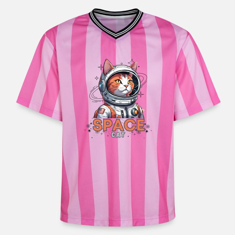 Astronaute Chat de l’Espace - T-shirt de foot unisexe en mesh - rose/rose rayures