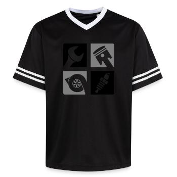 Wrench Piston Turbo Spark Plug Emblem - Unisex Football Style Mesh T-Shirt - pink/pink stripes - Front - AI Model Female 172 light (172cm) & AI Model Male 178 dark (178cm)