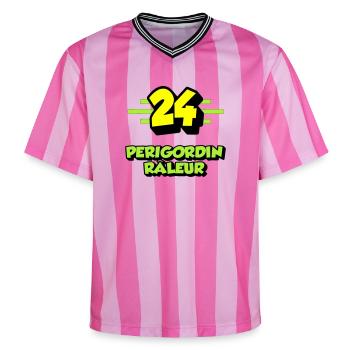Complaining Périgordin - Unisex Football Style Mesh T-Shirt - pink/pink stripes - Front - AI Model Female 172 light (172cm) & AI Model Male 178 dark (178cm)