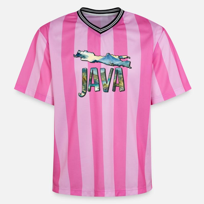 Carte aquarelle Java - Unisex Football Style Mesh T-Shirt - rose/rose rayures