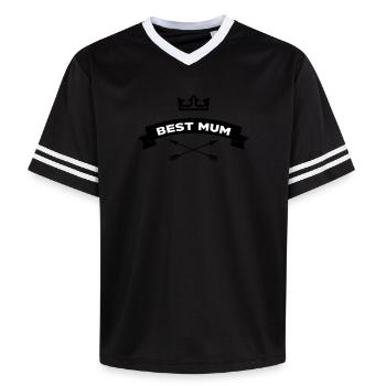 Best Mom - Mother's Day - Unisex Football Style Mesh T-Shirt - pink/pink stripes - Front - AI Model Female 172 light (172cm) & AI Model Male 178 dark (178cm)