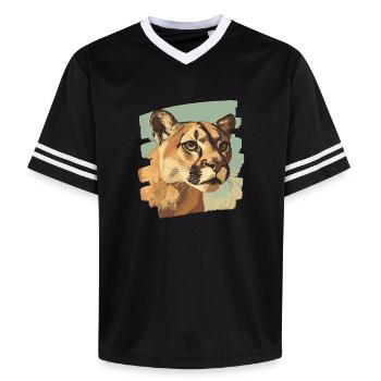 Lion from mountain Retro - Unisex Football Style Mesh T-Shirt - Rosa/Rosa Streifen - Vorne - AI Model Female 172 light (172cm) & AI Model Male 178 dark (178cm)