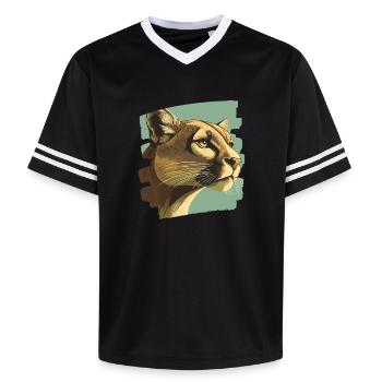 Lion from mountain Retro - Unisex Football Style Mesh T-Shirt - Rosa/Rosa Streifen - Vorne - AI Model Female 172 light (172cm) & AI Model Male 178 dark (178cm)