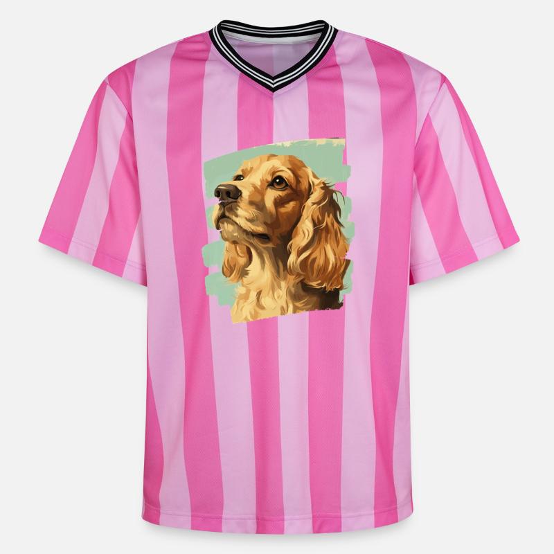 Cocker Spaniel - T-shirt de foot unisexe en mesh - rose/rose rayures