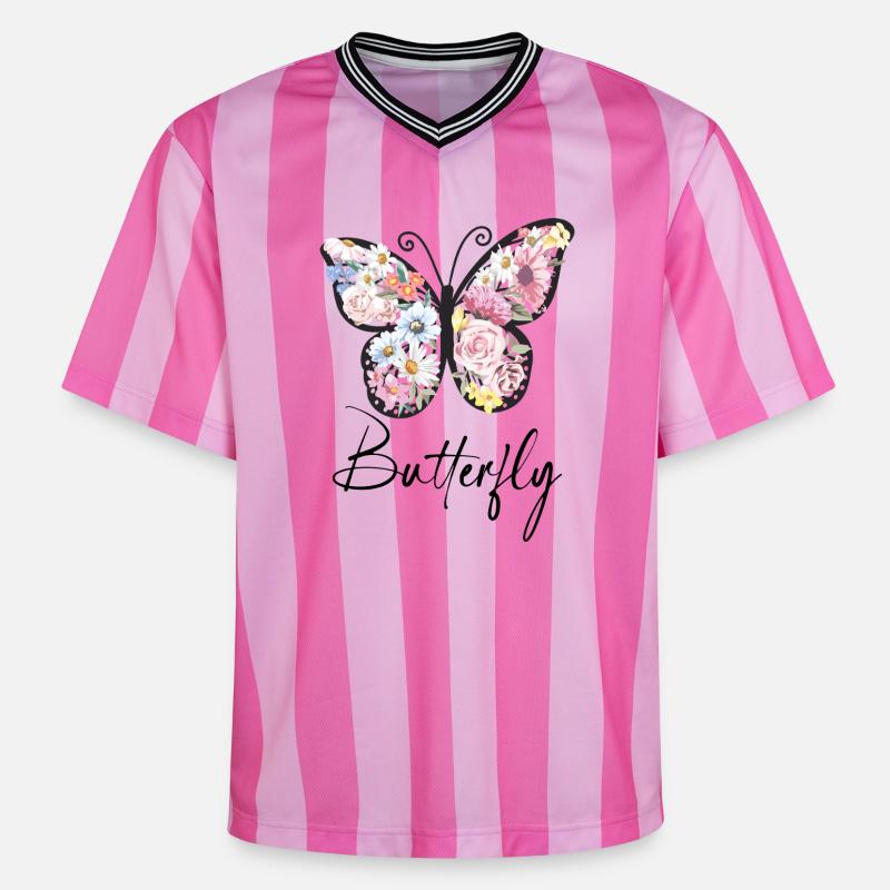 Ailes de Fleur Fleur Papillon - T-shirt de foot unisexe en mesh - rose/rose rayures