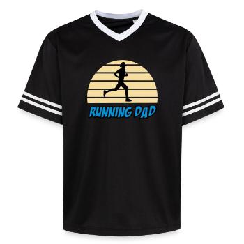 Laufender Vater - Unisex Football Style Mesh T-Shirt - Schwarz/Weiß - Vorne - AI Model Female 172 light (172cm) & AI Model Male 185 light (185cm)