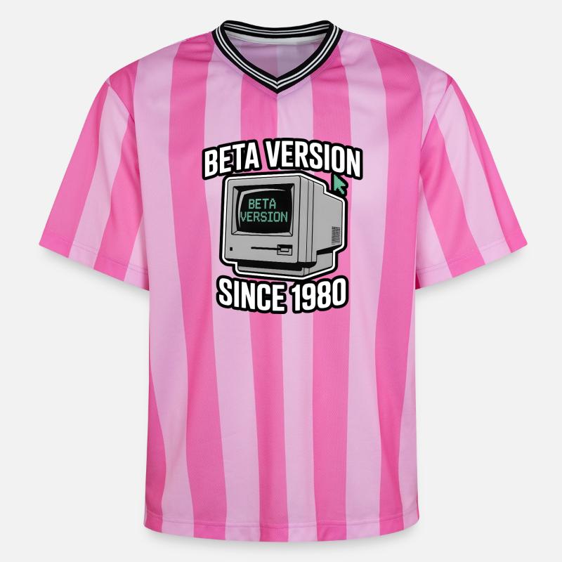 Retro Computer Beta Version Design - Unisex Football Style Mesh T-Shirt - Rosa/Rosa Streifen