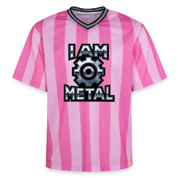 I Am Metal – Chrome Gear - Unisex Football Style Mesh T-Shirt - pink/pink stripes - Front - AI Model Female 172 light (172cm) & AI Model Male 178 dark (178cm)