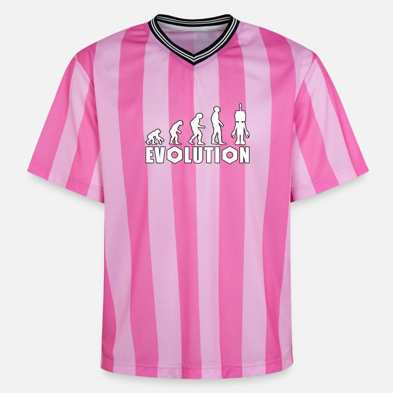 Evolution mit Roboterfigur Design - Unisex Football Style Mesh T-Shirt - Rosa/Rosa Streifen