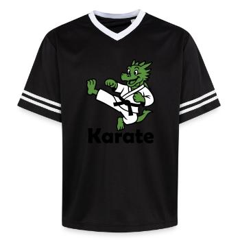 Karate Dragon - Unisex Football Style Mesh T-Shirt - pink/pink stripes - Front - AI Model Female 172 light (172cm) & AI Model Male 178 dark (178cm)