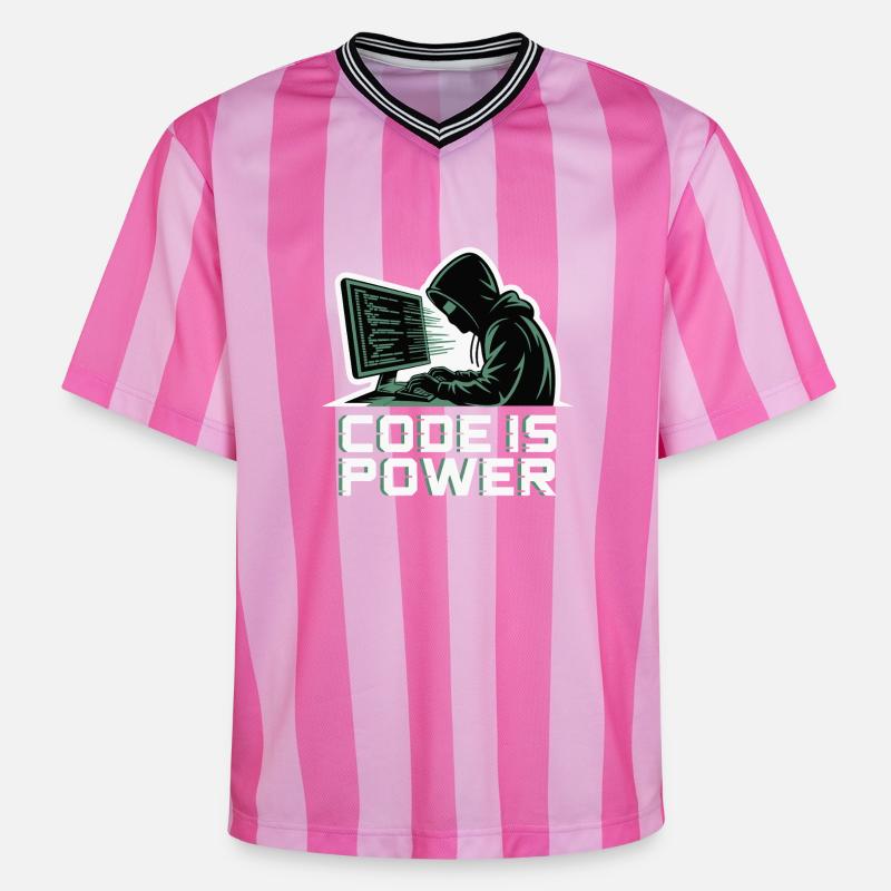 Cyber Hacker Code Unendliches Design - Unisex Football Style Mesh T-Shirt - Rosa/Rosa Streifen