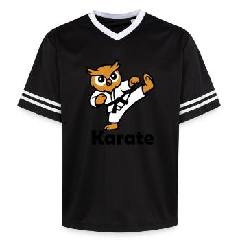 Karate Owl - Unisex Football Style Mesh T-Shirt - pink/pink stripes - Front - AI Model Female 172 light (172cm) & AI Model Male 178 dark (178cm)