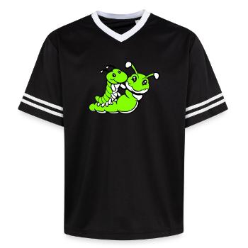 2 friends riding caterpillar father mother child dad mom - Unisex Football Style Mesh T-Shirt - pink/pink stripes - Front - AI Model Female 172 light (172cm) & AI Model Male 178 dark (178cm)