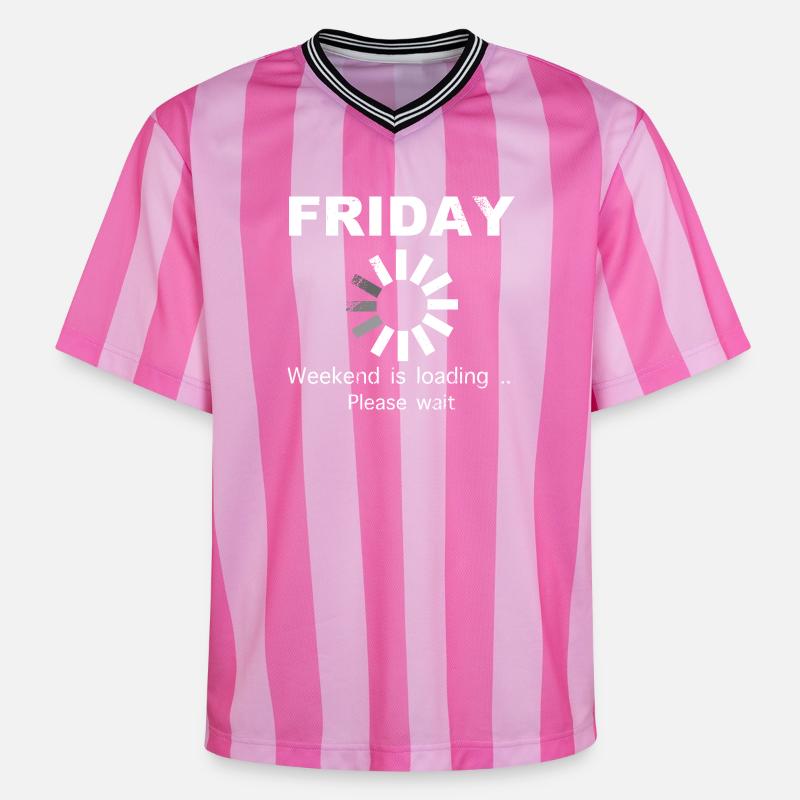 Friday Weekend Loading Saying - Unisex Football Style Mesh T-Shirt - pink/pink stripes