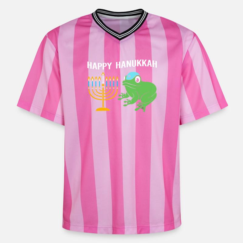 Hanoukka Hanoukka Hanoukka Grenouille - T-shirt de foot unisexe en mesh - rose/rose rayures