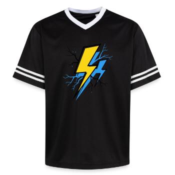 Blau Gelber Strahl - Unisex Football Style Mesh T-Shirt - Rosa/Rosa Streifen - Vorne - AI Model Female 172 light (172cm) & AI Model Male 178 dark (178cm)