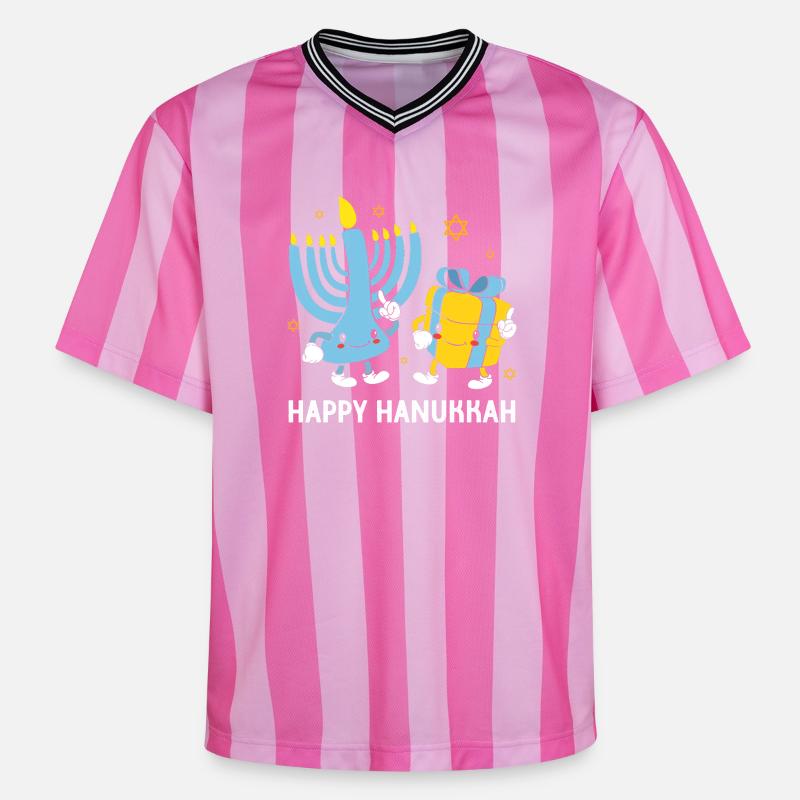 Hanoukka Hanoukka Hanoukka Gnome - T-shirt de foot unisexe en mesh - rose/rose rayures