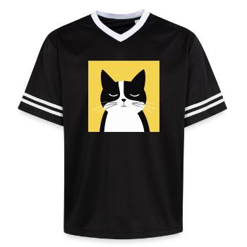 Minimalistische schwarz-weiße Katze - Unisex Football Style Mesh T-Shirt - Rosa/Rosa Streifen - Vorne - AI Model Female 172 light (172cm) & AI Model Male 178 dark (178cm)