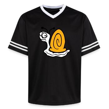 Snail anxious unsure looking back cute - Unisex Football Style Mesh T-Shirt - pink/pink stripes - Front - AI Model Female 172 light (172cm) & AI Model Male 178 dark (178cm)
