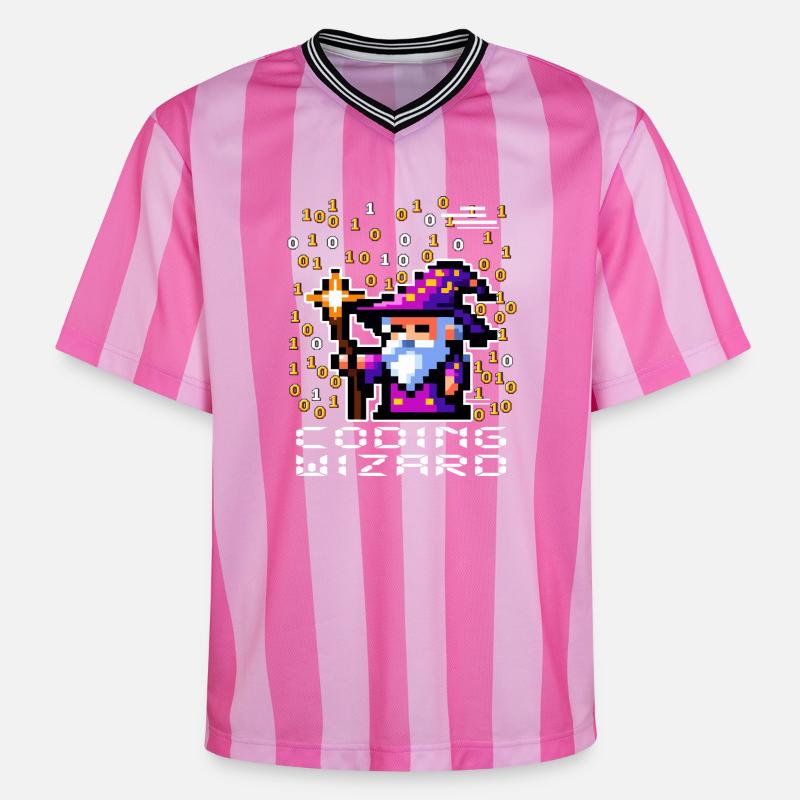 Sorcier Pixel Code - Unisex Football Style Mesh T-Shirt - rose/rose rayures