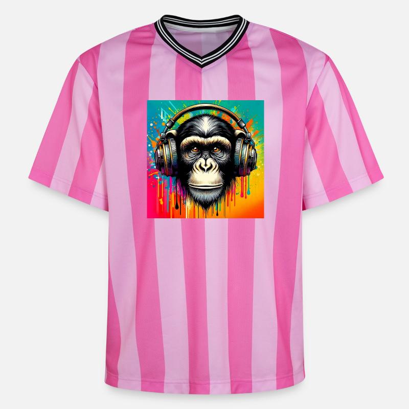 Singe chimpanzé - T-shirt de foot unisexe en mesh - rose/rose rayures