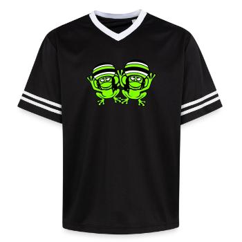 2 Frösche Reggae Musik Rasta Haare Mütze Jamaika - Unisex Football Style Mesh T-Shirt - Rosa/Rosa Streifen - Vorne - AI Model Female 172 light (172cm) & AI Model Male 178 dark (178cm)