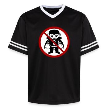 Not a vampire! Funny prohibition sign Halloween - Unisex Football Style Mesh T-Shirt - pink/pink stripes - Front - AI Model Female 172 light (172cm) & AI Model Male 178 dark (178cm)