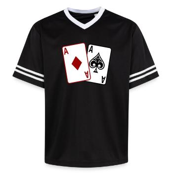 Poker Cards – Texas Hold'em Casino Design - Unisex Football Style Mesh T-Shirt - pink/pink stripes - Front - AI Model Female 172 light (172cm) & AI Model Male 178 dark (178cm)