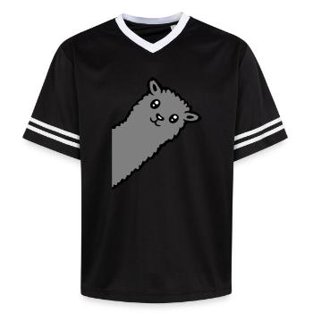 Gray Alpaca Llama Head Curious Funny Look - Unisex Football Style Mesh T-Shirt - pink/pink stripes - Front - AI Model Female 172 light (172cm) & AI Model Male 178 dark (178cm)