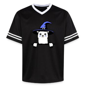 Llama Wizard Cute Look Magical Witch Hat Cute - Unisex Football Style Mesh T-Shirt - pink/pink stripes - Front - AI Model Female 172 light (172cm) & AI Model Male 178 dark (178cm)